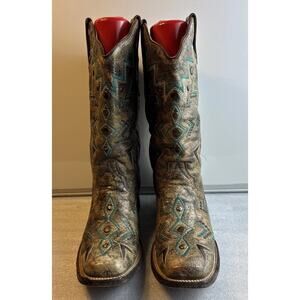 Corral Women Distressed Square Toe Cowboy Western Brown Leather Boots Size 9